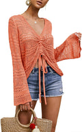 Boho Off Shoulder Sheer Crop Top - Flowy Bell Sleeve