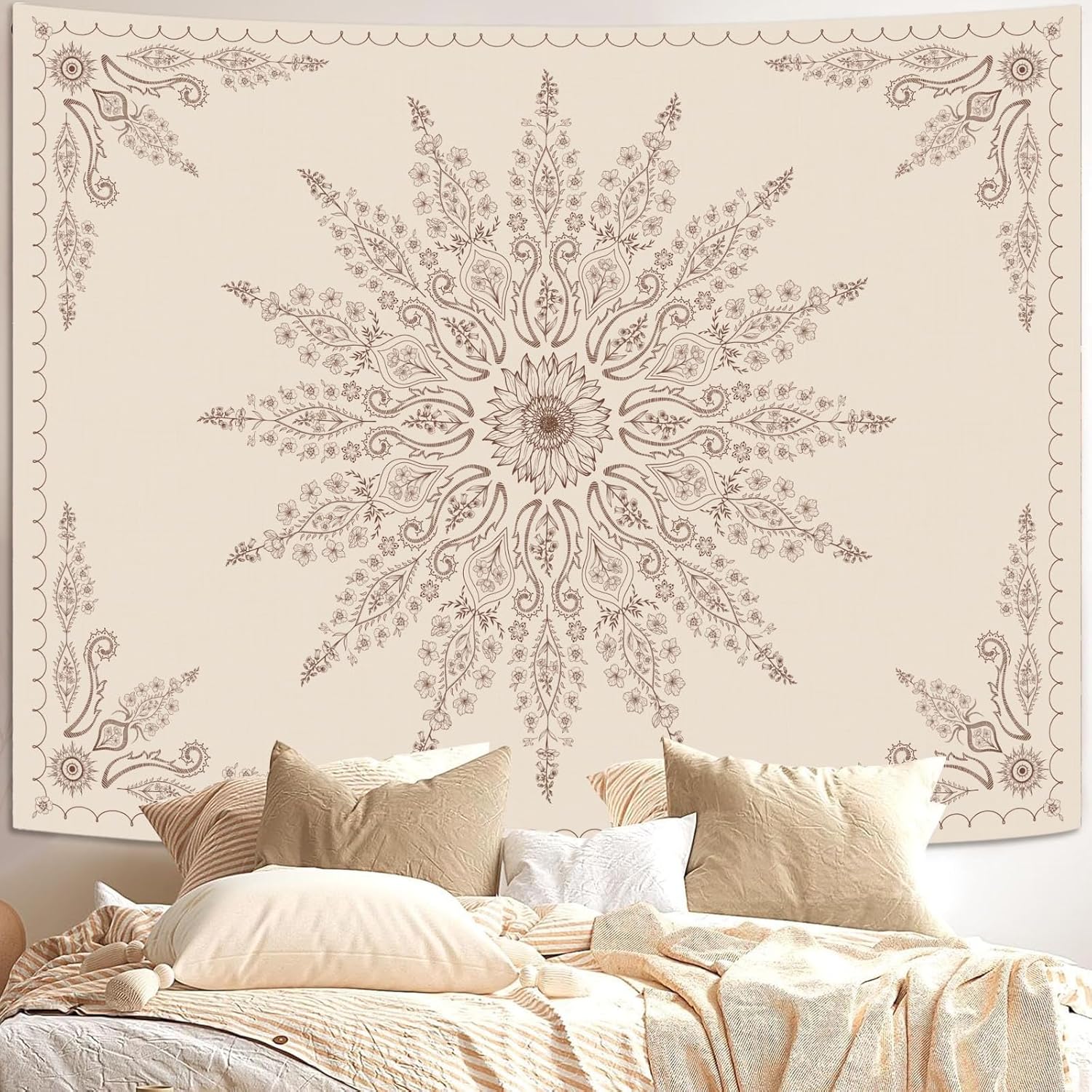 Fowocu Boho Floral Mandala Tapestry for Bedroom Aesthetic