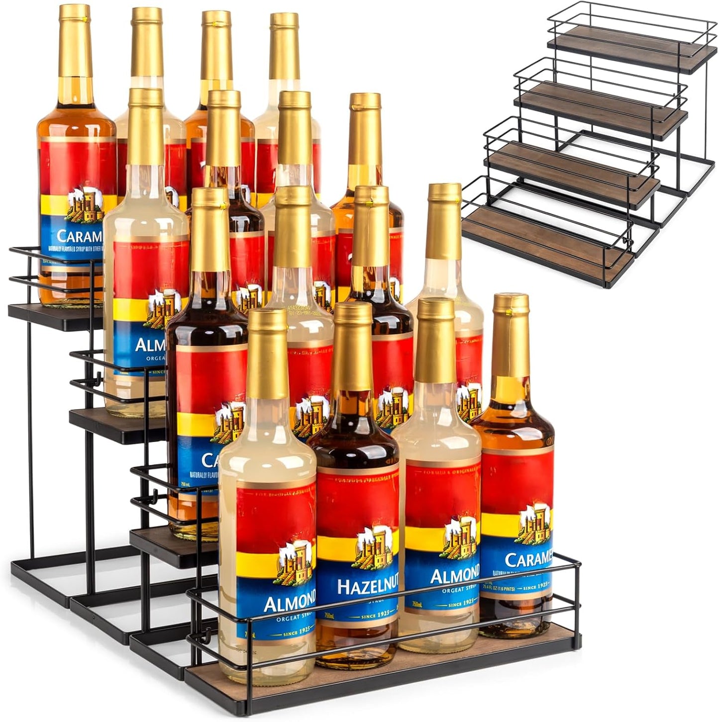 16 Bottle Capacity Coffee Syrup Organizer for Kitchen and Bar