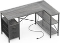 Grey L Shaped Office Desk with Power Outlets - 47 in Corner Desk