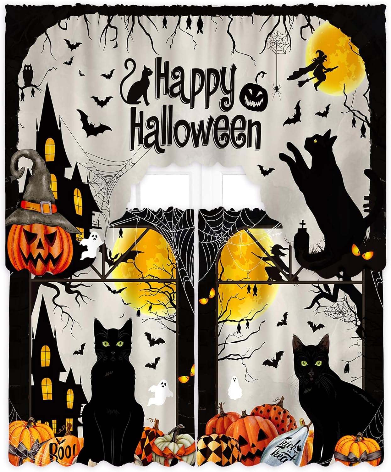 Spooky 3-Piece Halloween Kitchen Curtain Set