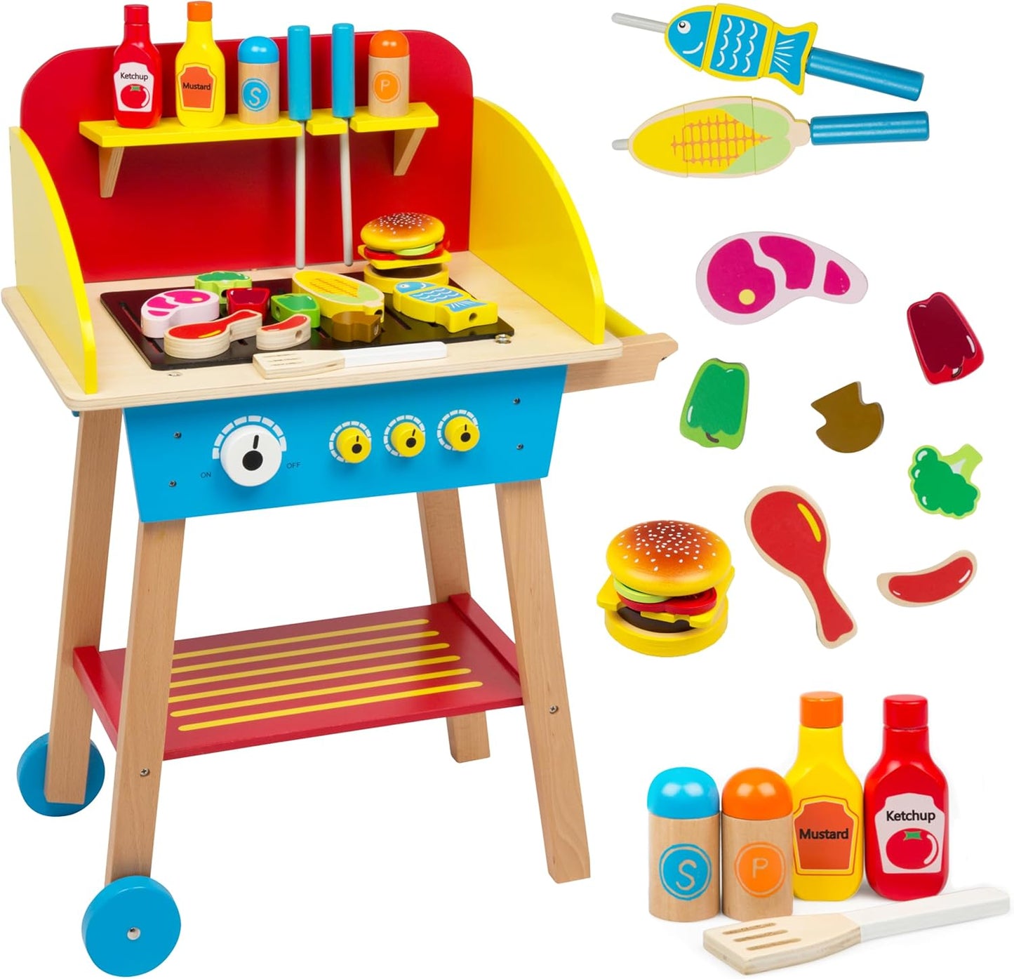 Svan Pretend Play BBQ Set - 30+ Wooden Pieces for Kids' Indoor Fun!