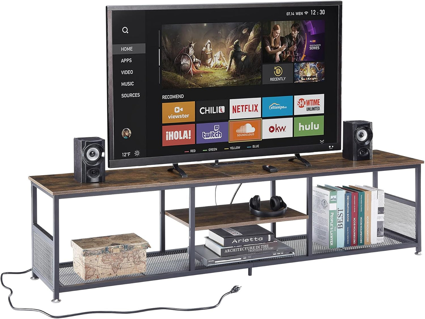 VECELO 62 TV Stand w/ Power Outlets - Organize & Charge in Style