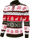 Mens Quarter Zip Up Mock Neck Sweater - Slim Fit Christmas Polo