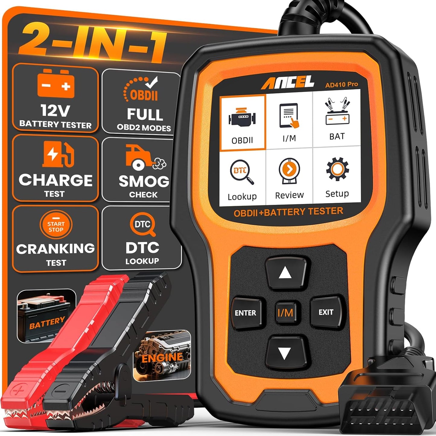 ANCEL AD410 PRO OBD2 Scanner and Battery Tester for Cars