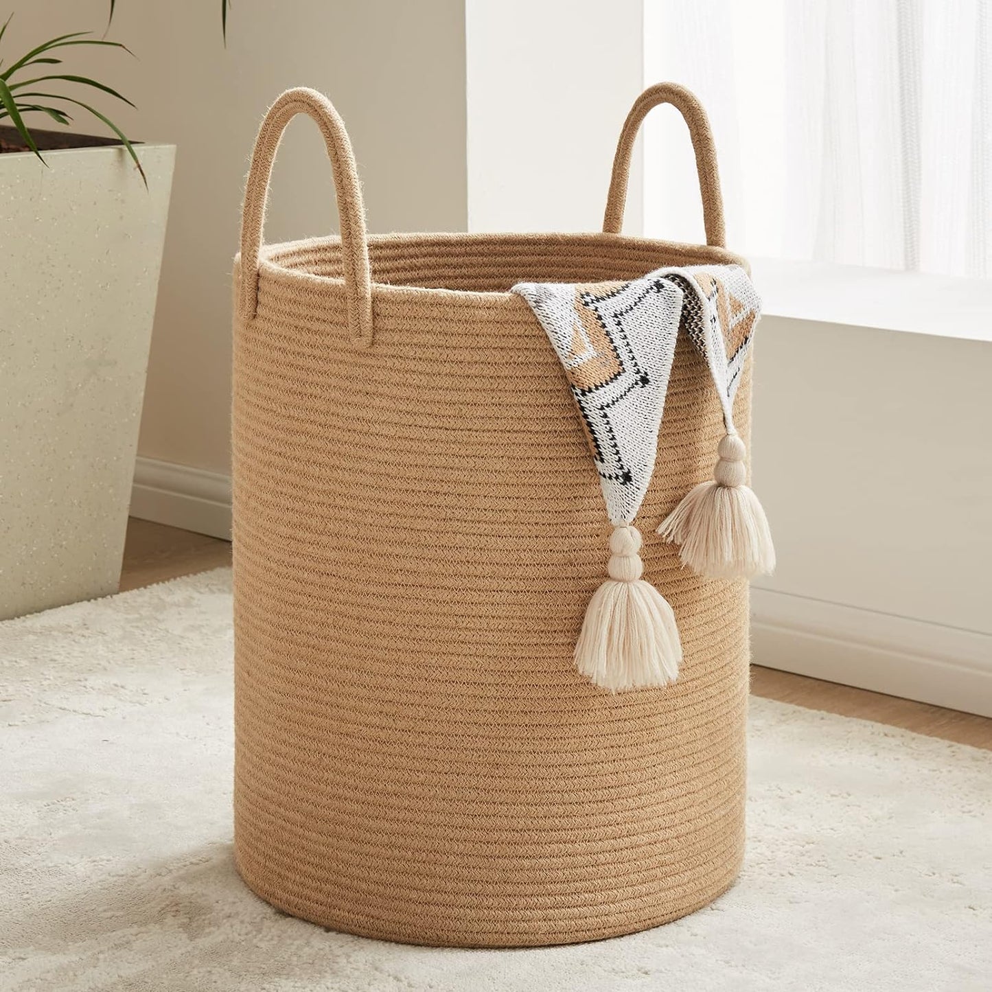 Large Woven Laundry Hamper for Organizing Clothes and Toys