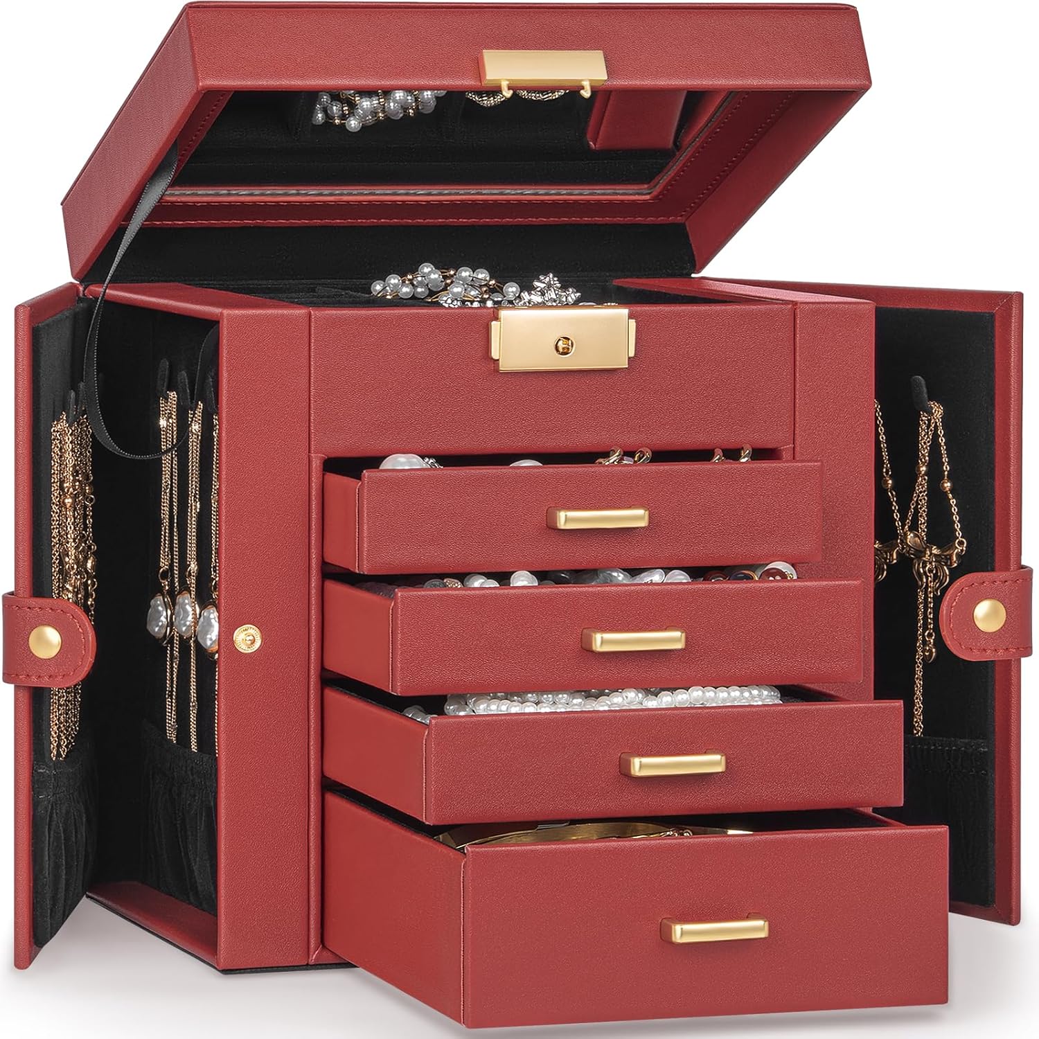 Stylish 5-Tier Jewelry Box Organizer with Mirror & Lock