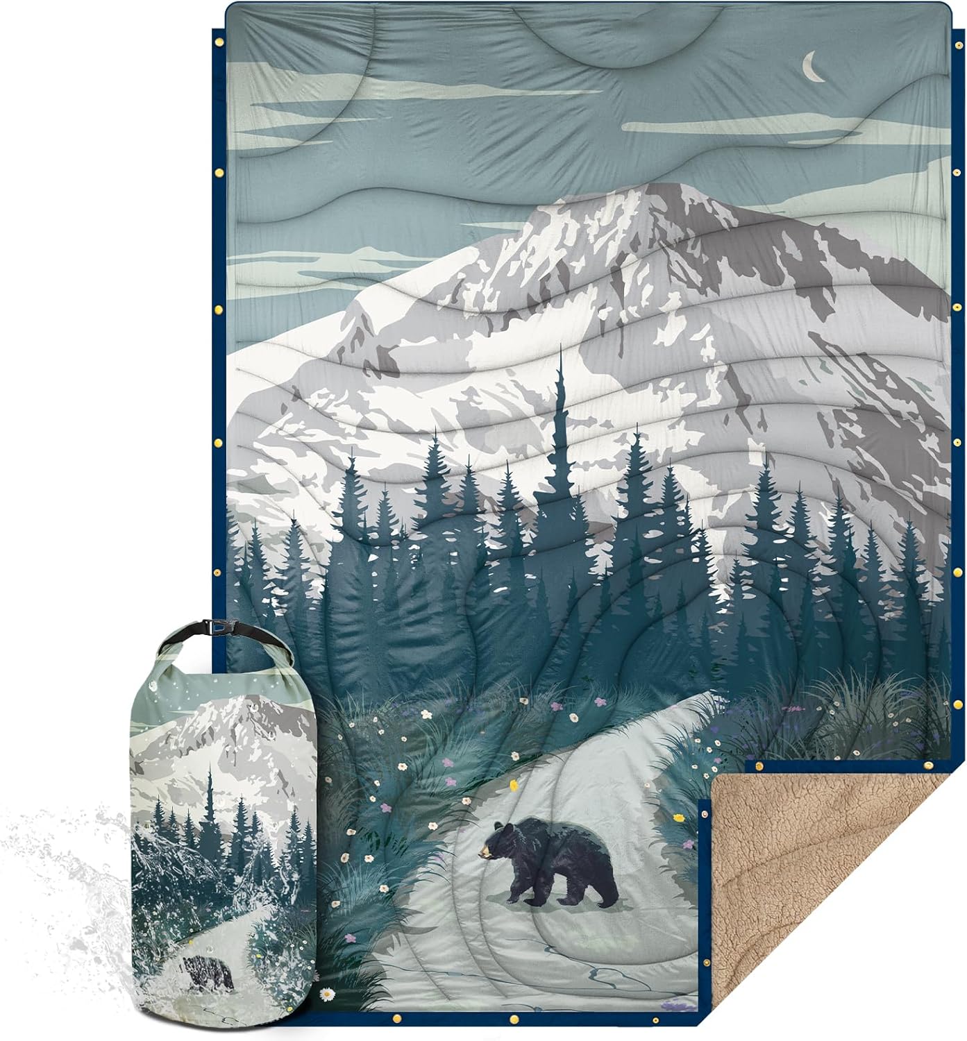 Outdoor Camping Blanket with Sherpa Lining for Cold Weather