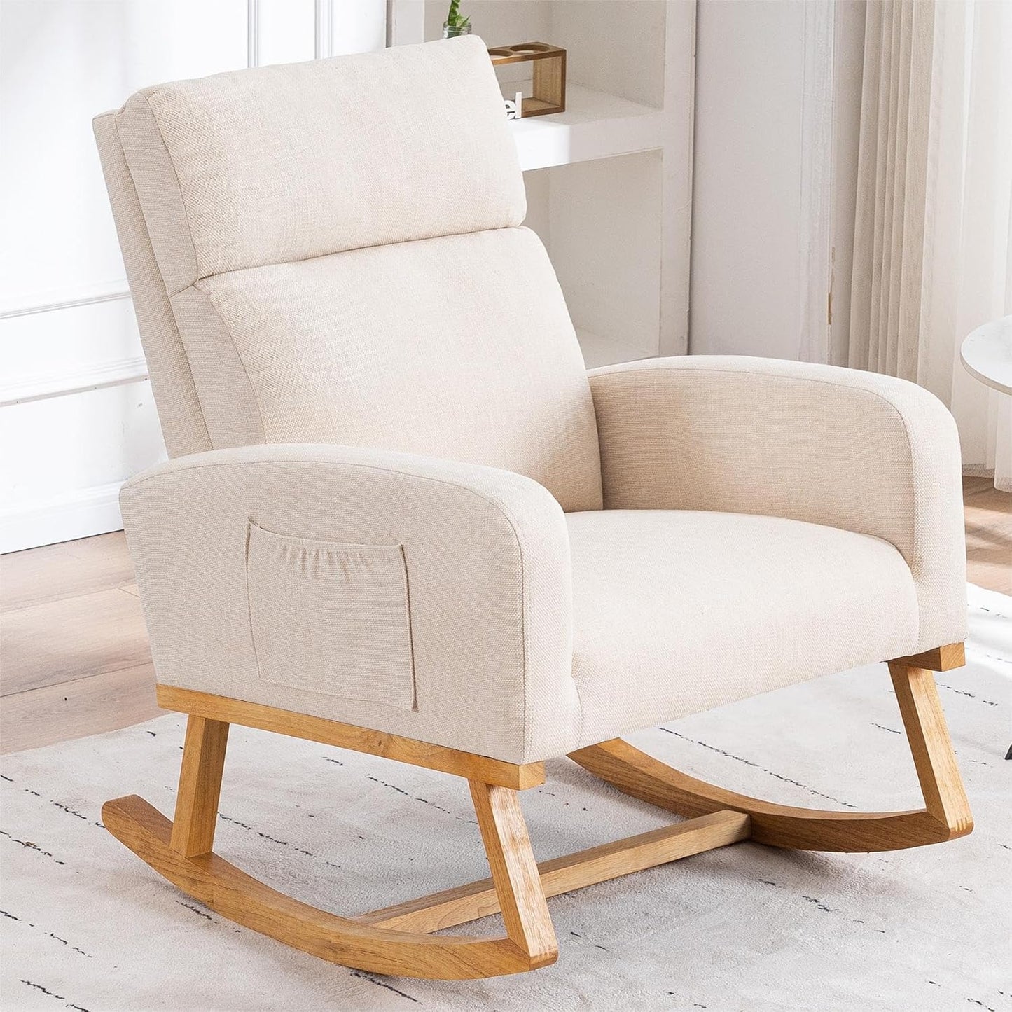 Nursery Rocking Chair with Solid Wood Legs for Modern Spaces