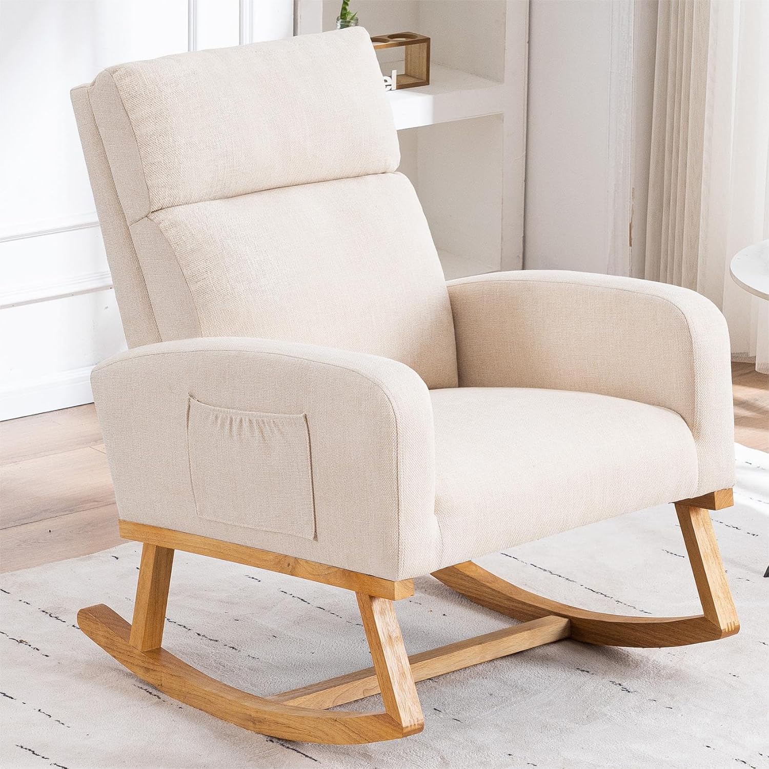 Nursery Rocking Chair with Solid Wood Legs for Modern Spaces