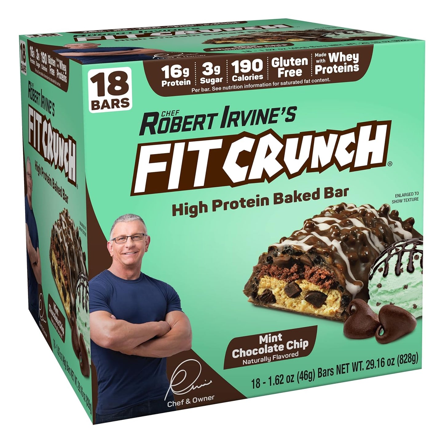FITCRUNCH Snack Size Protein Bars - Mint Chocolate Chip Delight