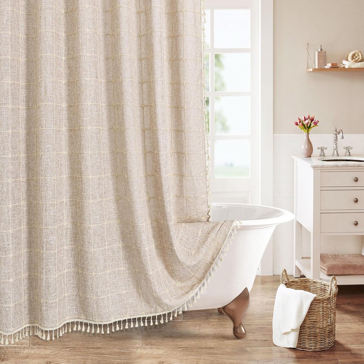 MitoVilla Grey Boho Extra Long Shower Curtain for Rustic Decor
