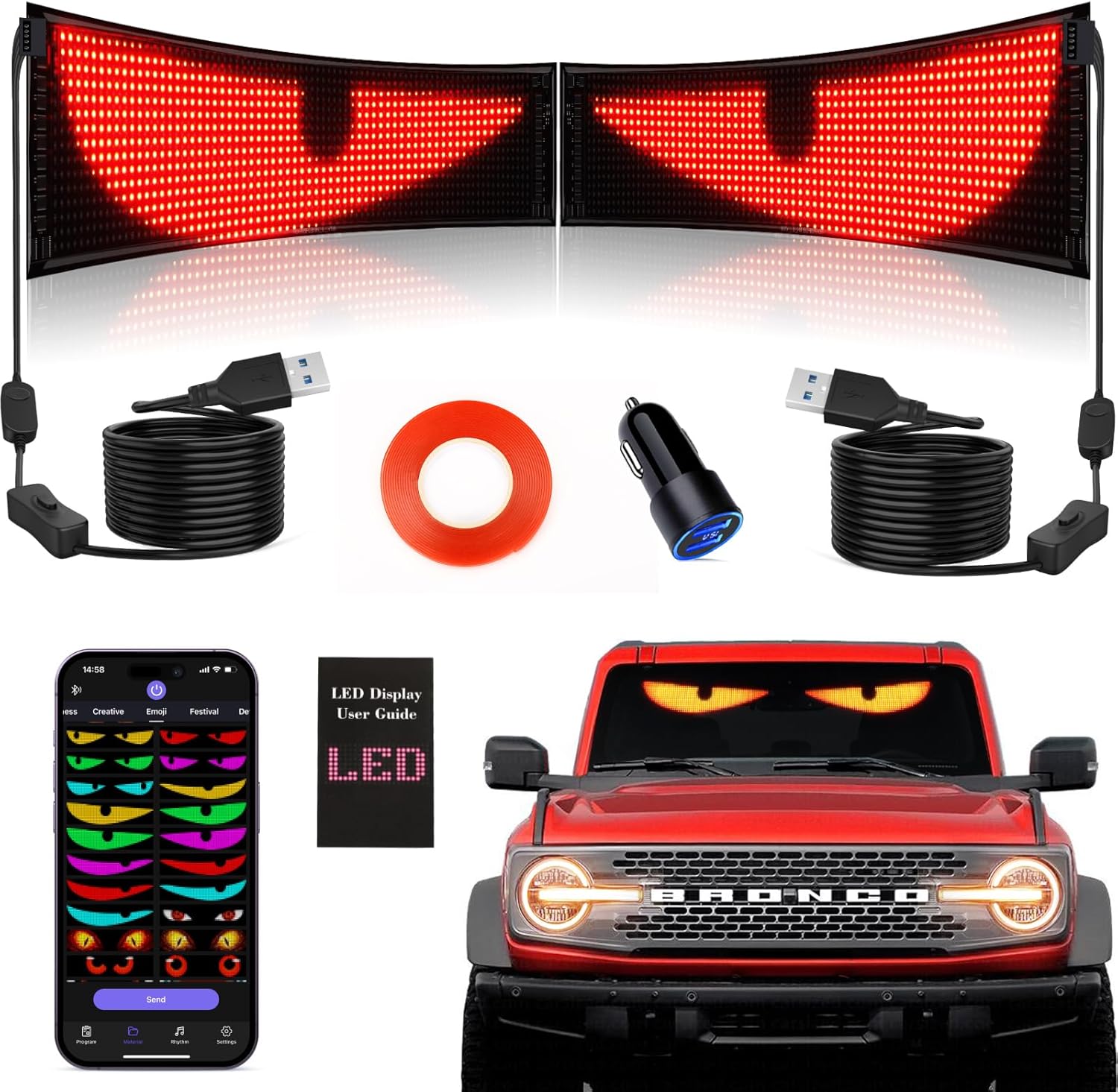 Synchronized Devil Eyes Light - Programmable LED Display for Cars