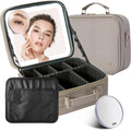 Grey Travel Makeup Bag with LED Mirror and 10x Magnifier - Compact