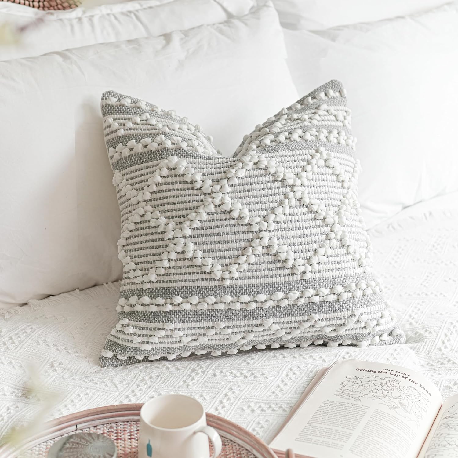 Gray White Decorative Throw Pillow Cover for Modern Farmhouse