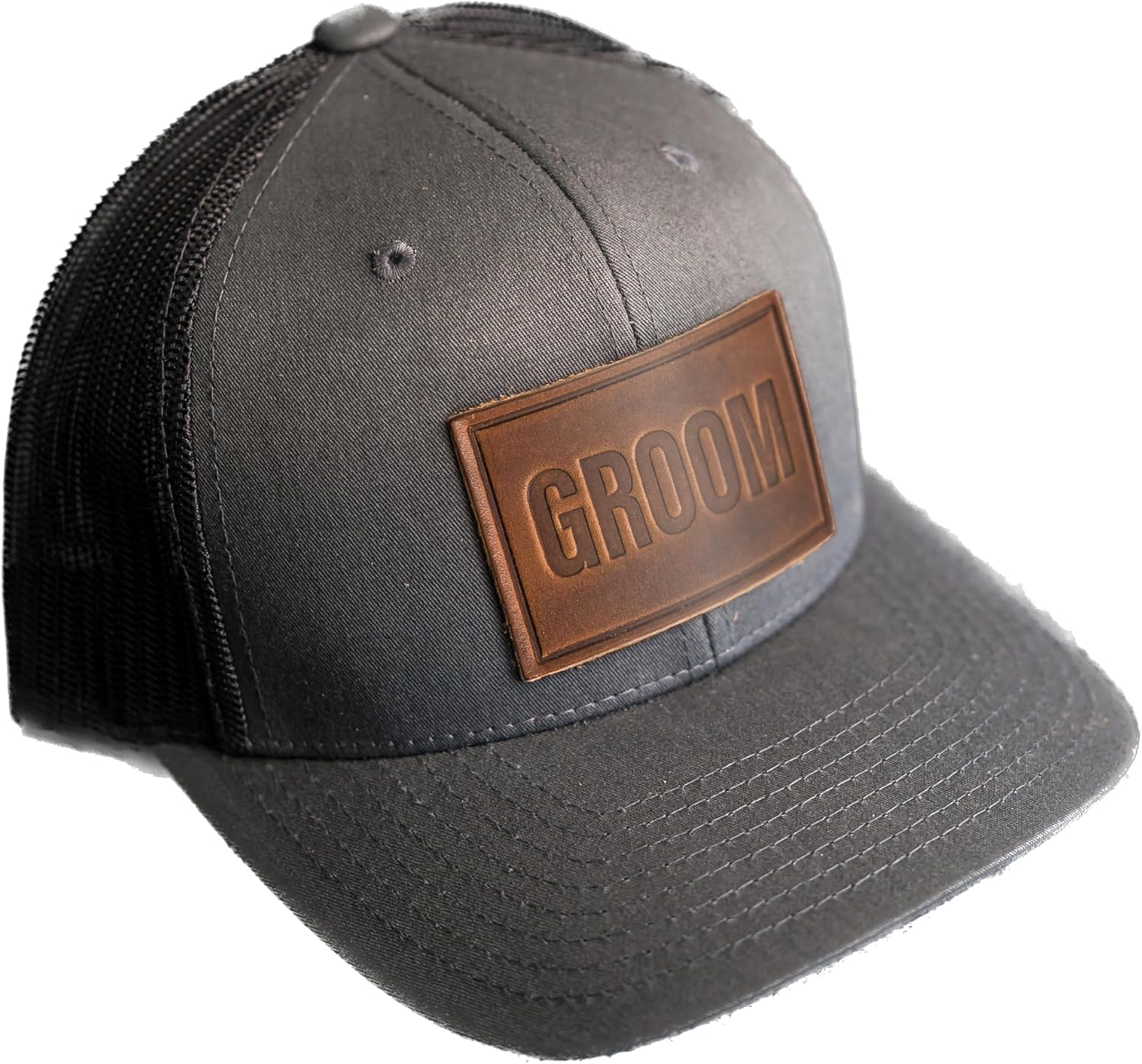 Bride and Groom Leather Patch Trucker Style Hats for Weddings