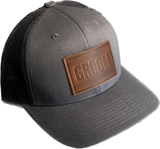Bride and Groom Leather Patch Trucker Style Hats for Weddings