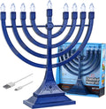 Zion Judaica Blue Electronic Hanukkah Menorah with USB Power