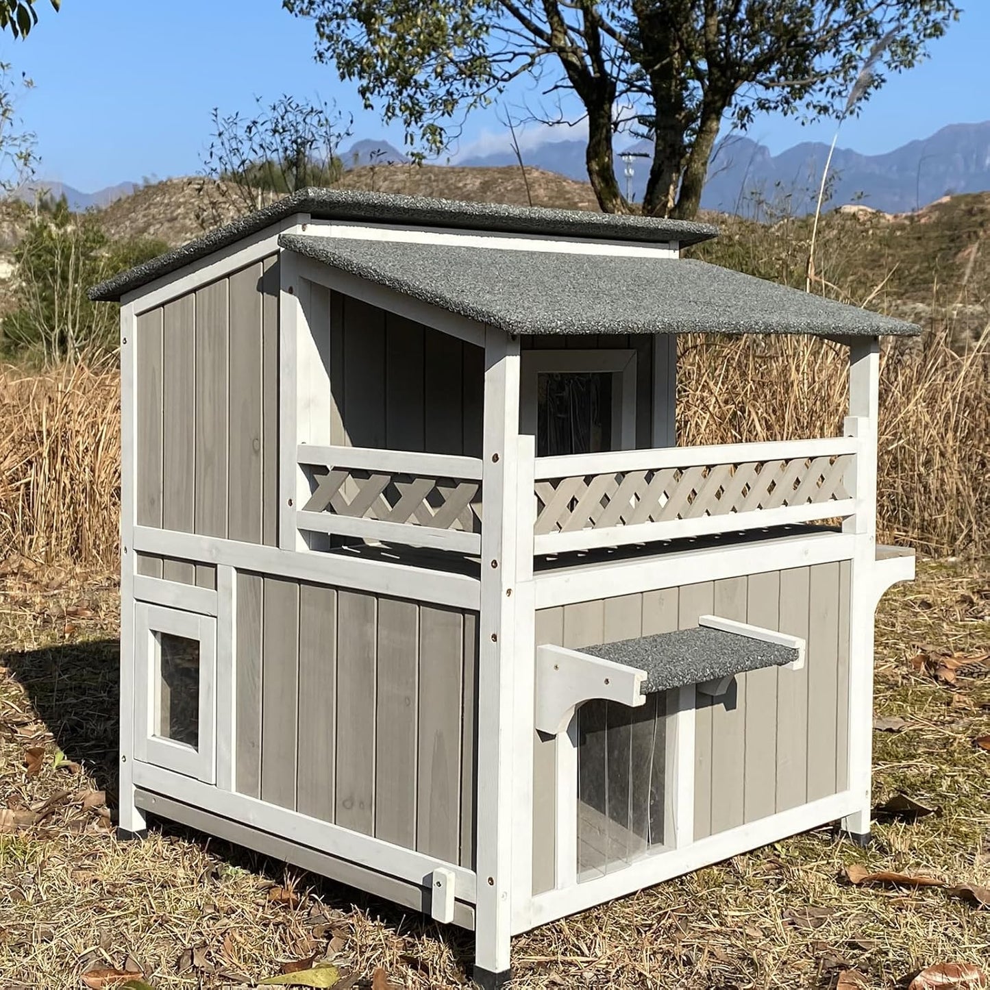 Feral Cat Shelter Outdoor Weatherproof Houses for Cats Two Story