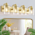 Gold Bathroom Light Fixtures 4-Light Vanity Sconce - Modern Clear
