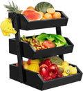 Bamboo 3 Tier Fruit Basket For Counter (Black) - Large Capacity