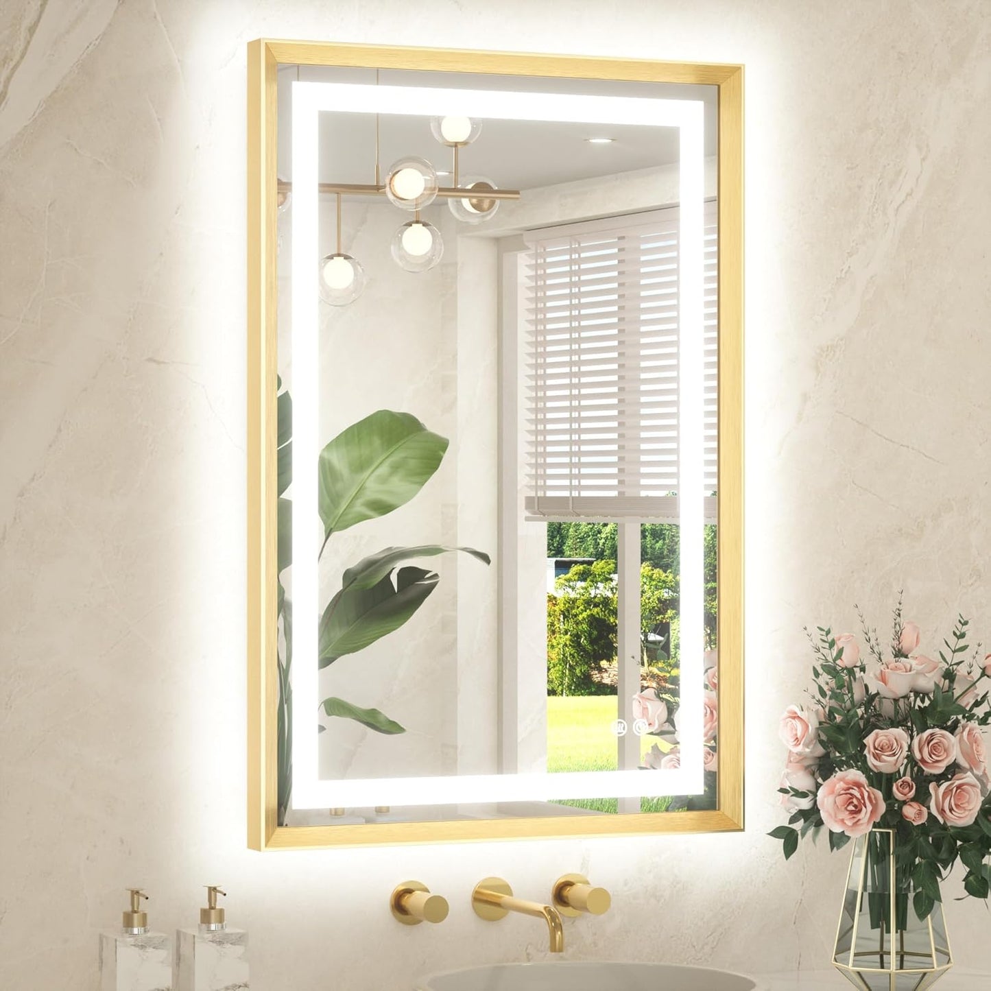 TETOTE 24 x 36 Bathroom LED Mirror with Brushed Gold Frame