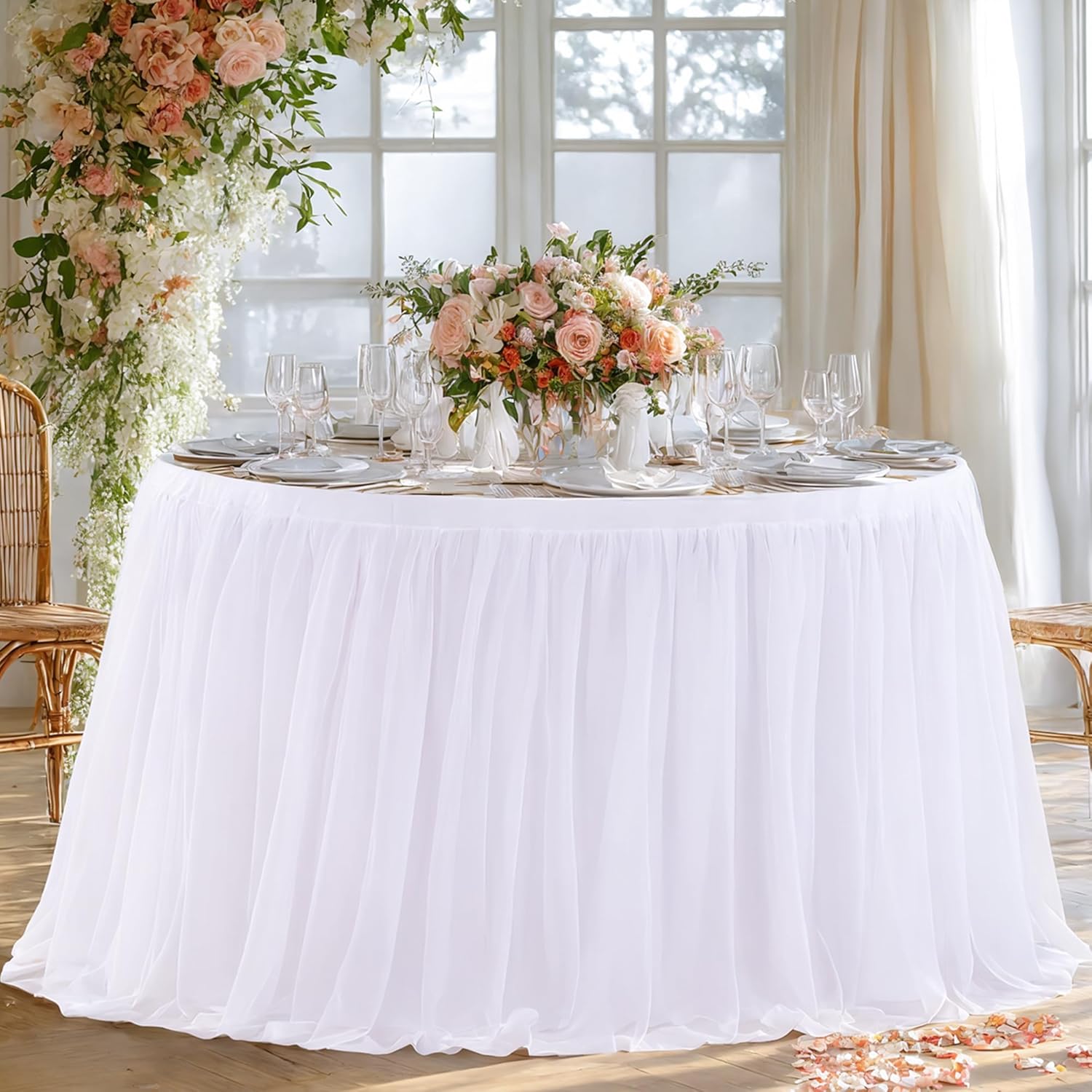 White Tulle Tablecloths for 72 Inch Round Tables - Elegant Design