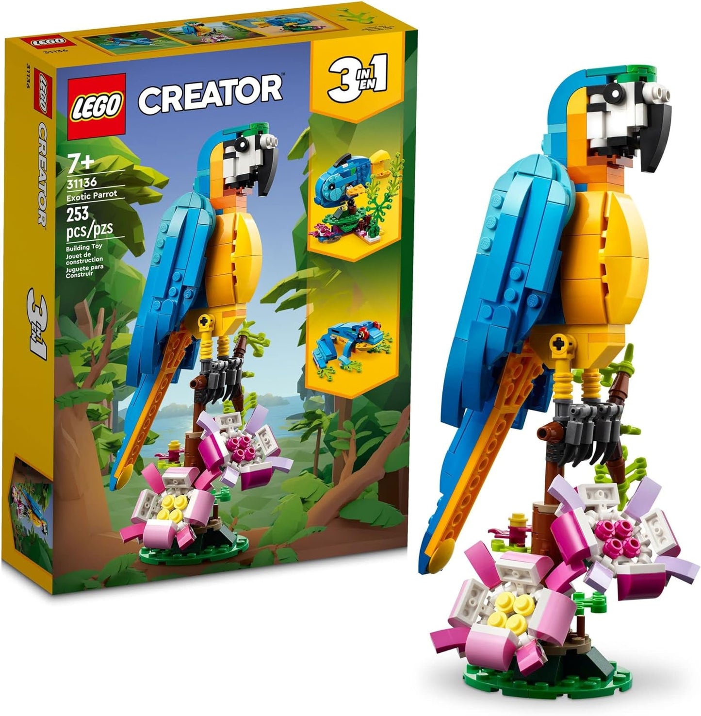 Transforms to 3 Animal Figures! LEGO Creator Exotic Parrot Set, Creative Toys Kids 7+, 31136