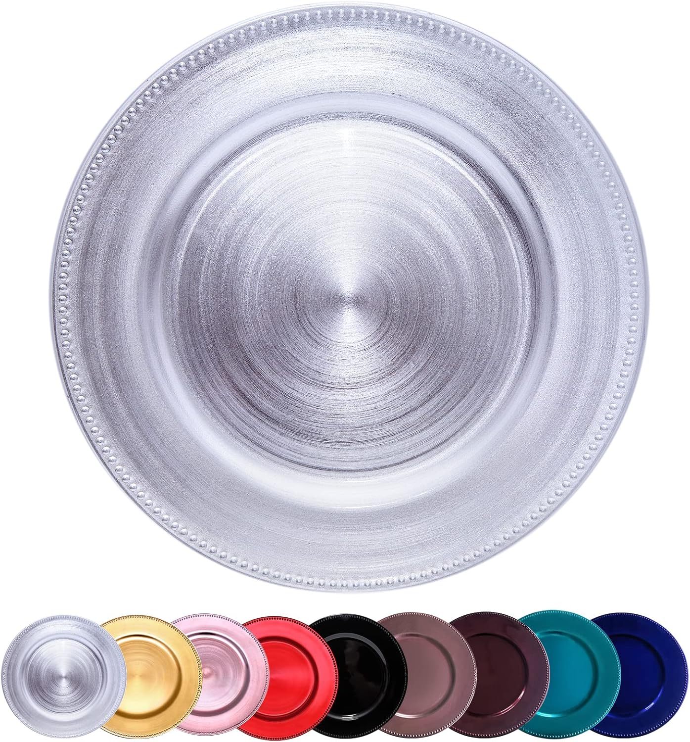 Metallic Silver Bead Charger Plates for Weddings and Events