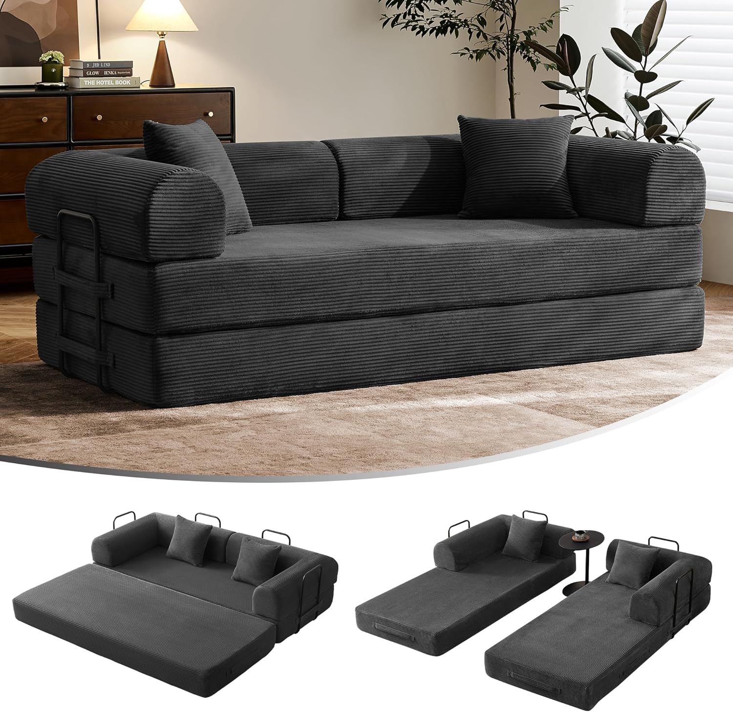 79 Convertible Sofa Bed with Removable Armrests for Small Spaces