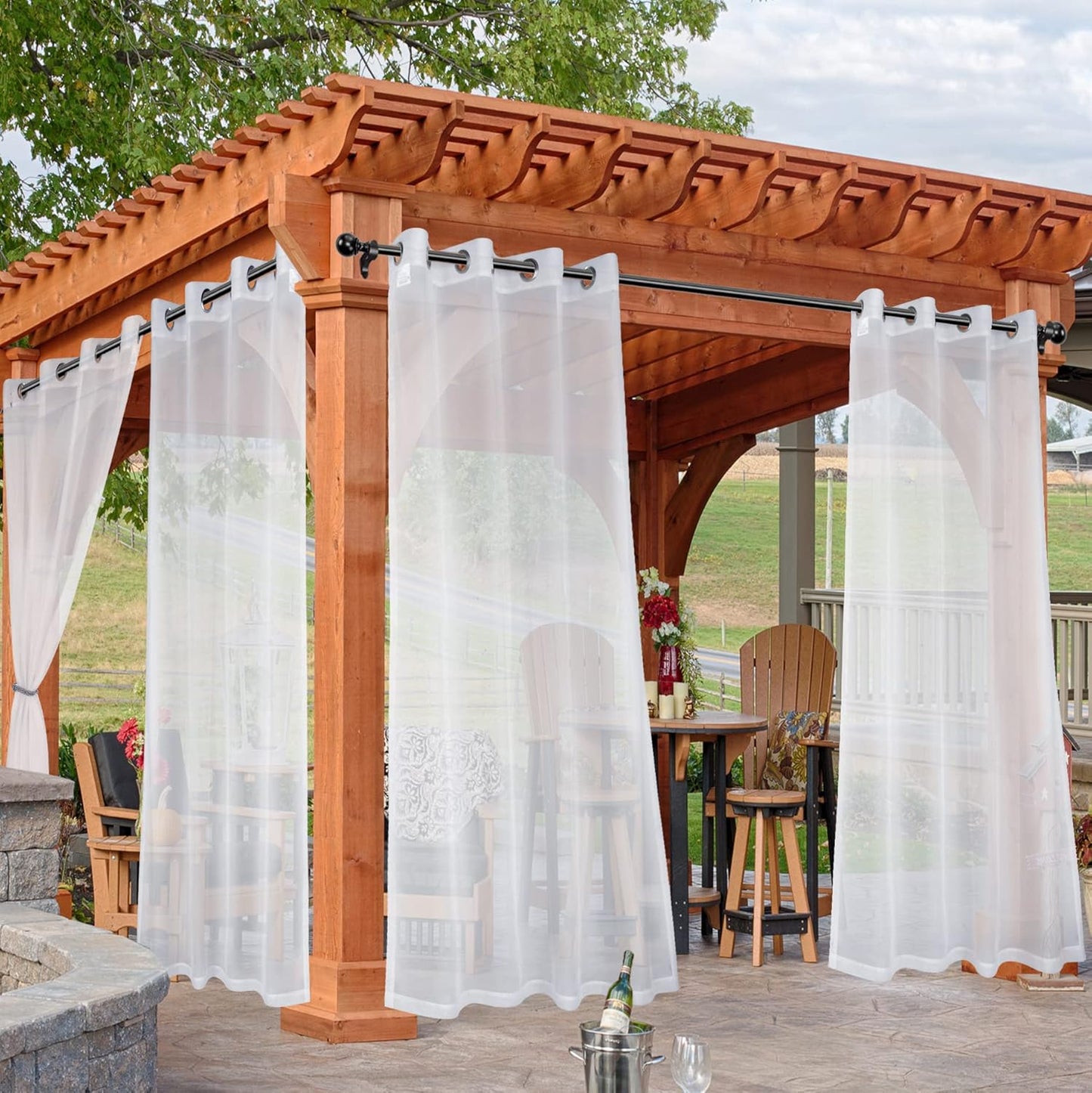 Outdoor Sheer Curtains for Patio Waterproof - 4 Panels 54 x 95 in