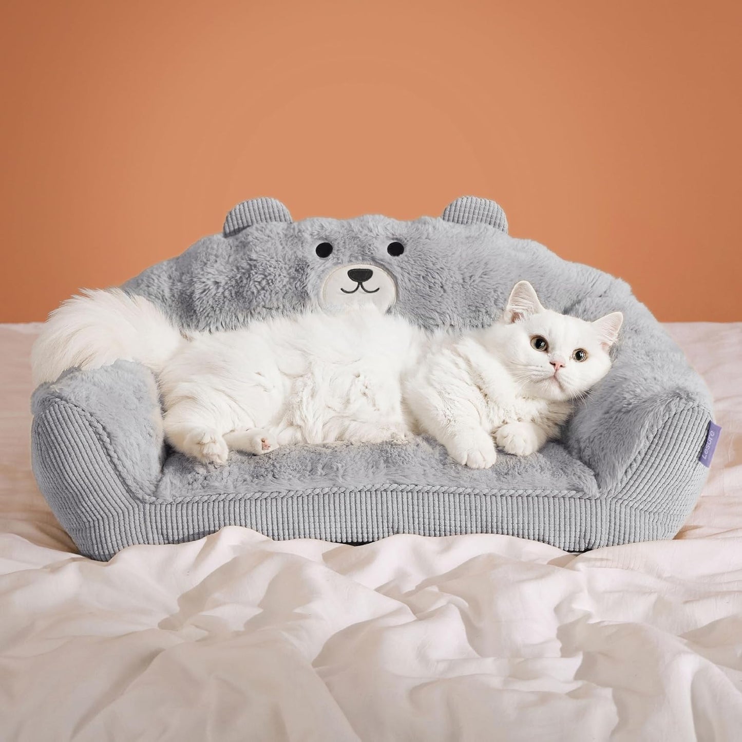 Cute Cat Couch for Pets - Fluffy Bear Design Cat Bed 24in