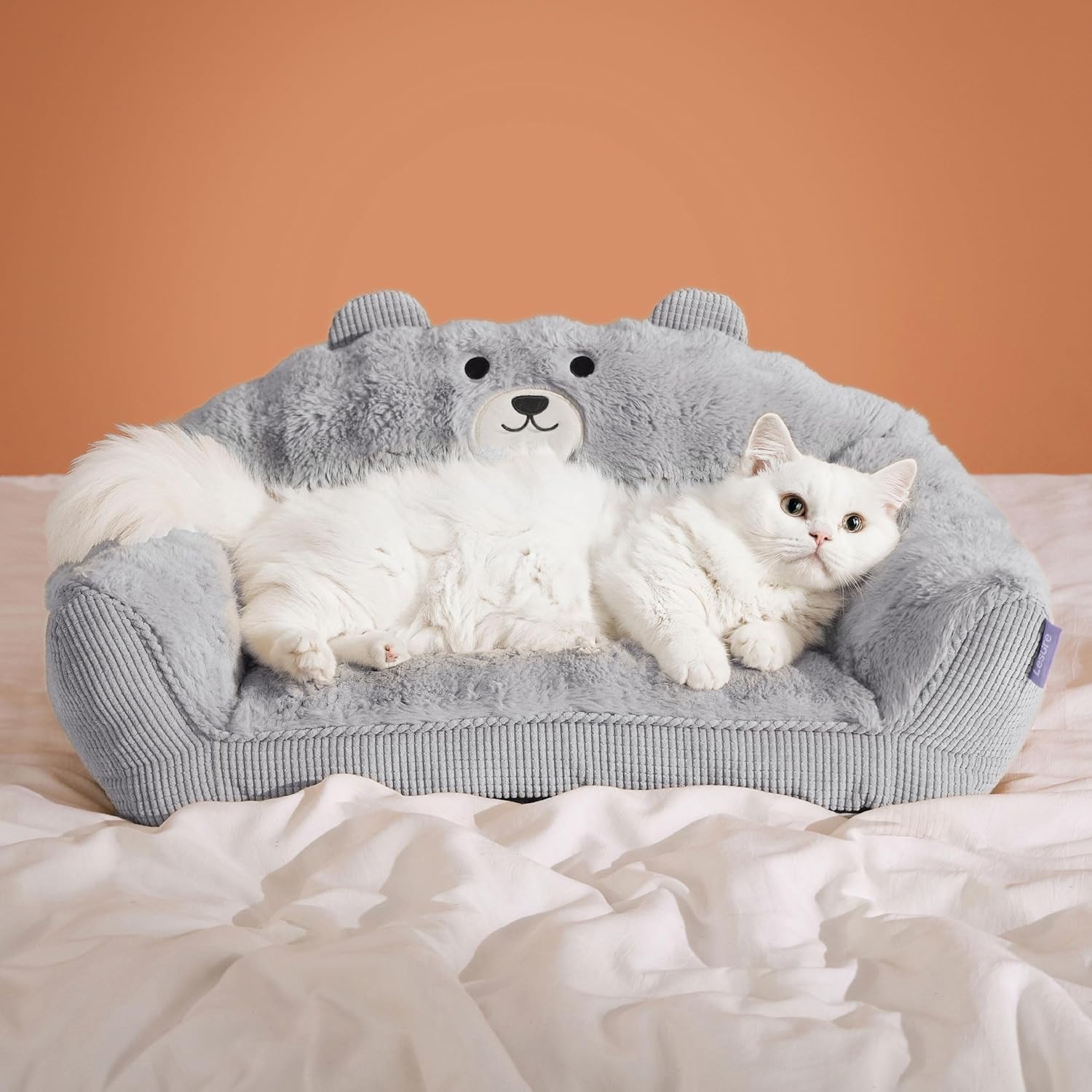 Cute Cat Couch for Pets - Fluffy Bear Design Cat Bed 24in