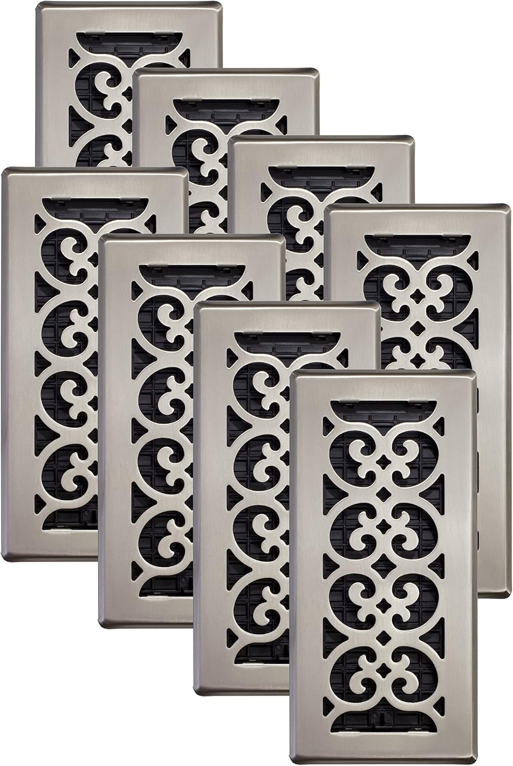Decor Grates Scroll Design Floor Register, 4x10 in Brushed Nickel