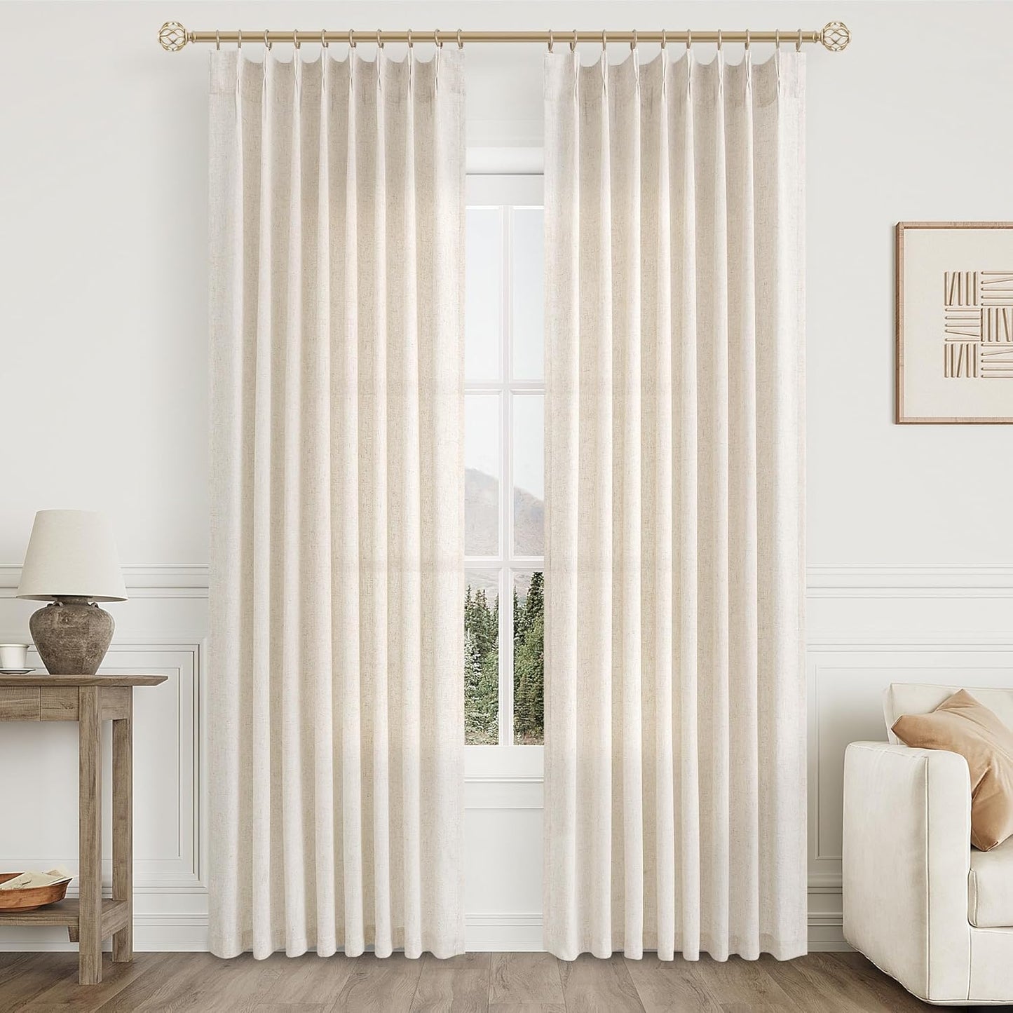 Natural Pinch Pleat Linen Curtains for Elegant Home Decor