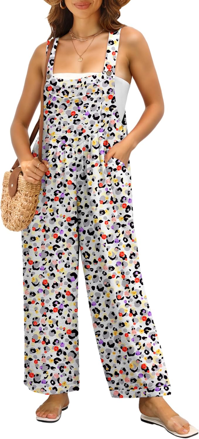 IWOLLENCE Women's Summer Jumpsuits Boho Wide Leg Overalls