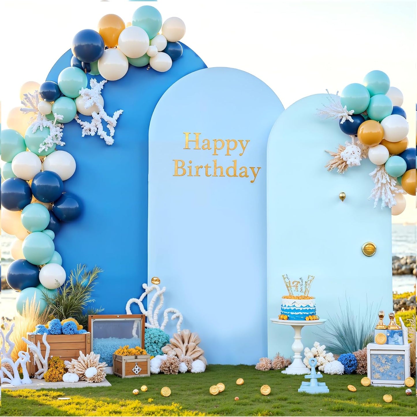 Blue Arch Backdrop Cover Set of 3 for Weddings and Parties