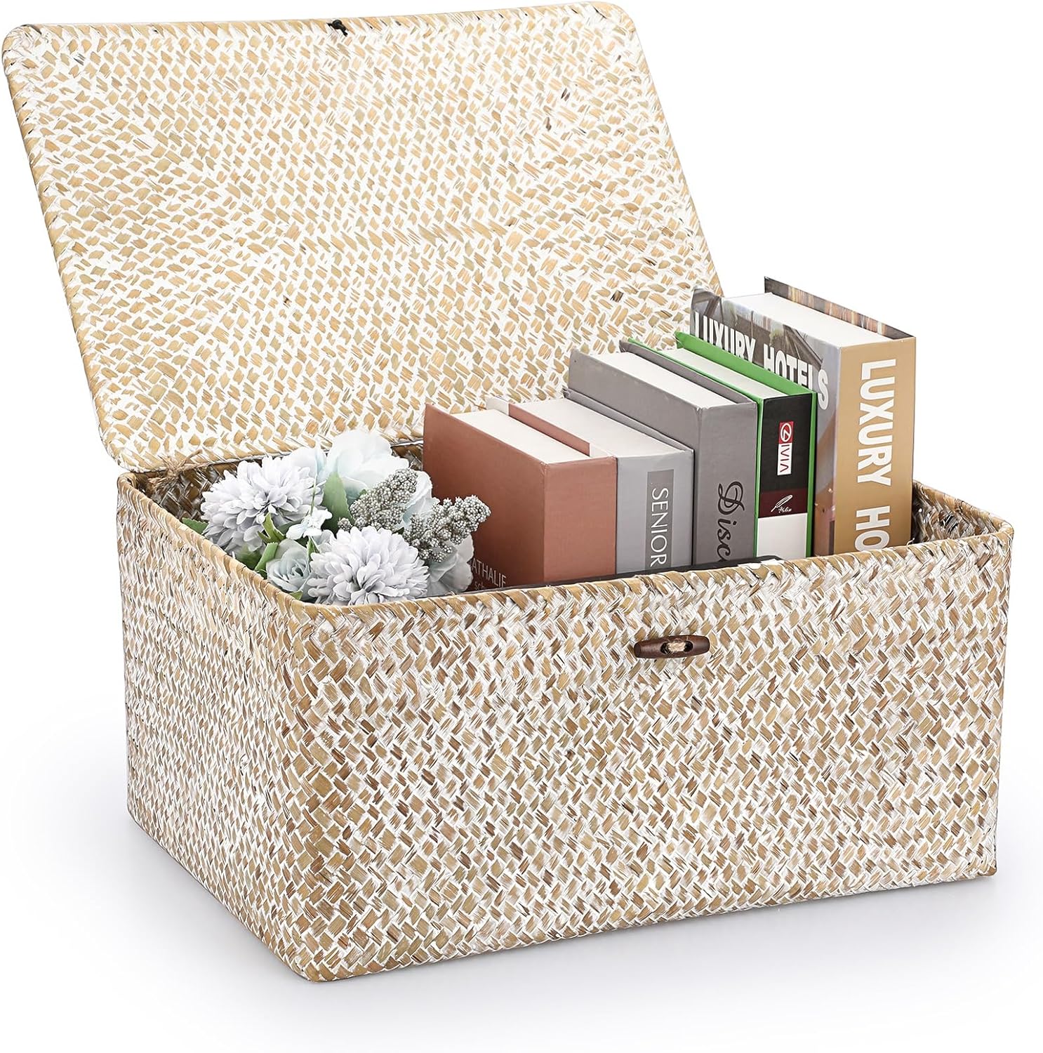 Hipiwe Wicker Woven Baskets Bin with Lid for Home Storage