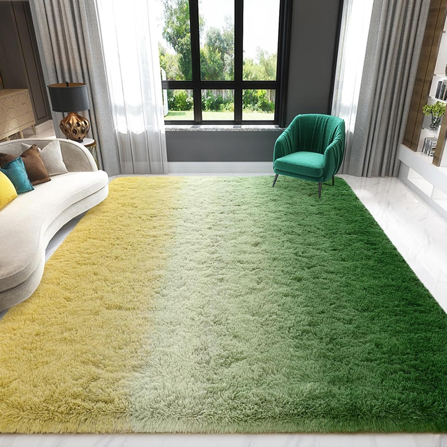 Yellow Green Area Rug 6x9 Fluffy Modern Carpet for Kids Room