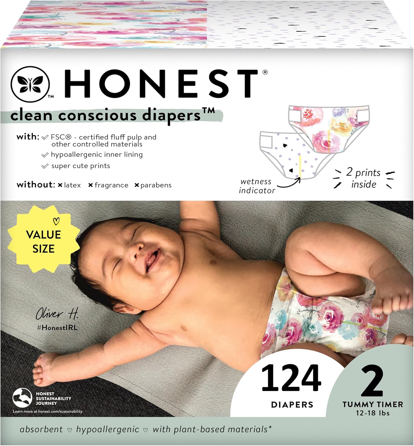 Plant-Based Sustainable Diapers | Young at Heart + Rose Blossom | 124 Count