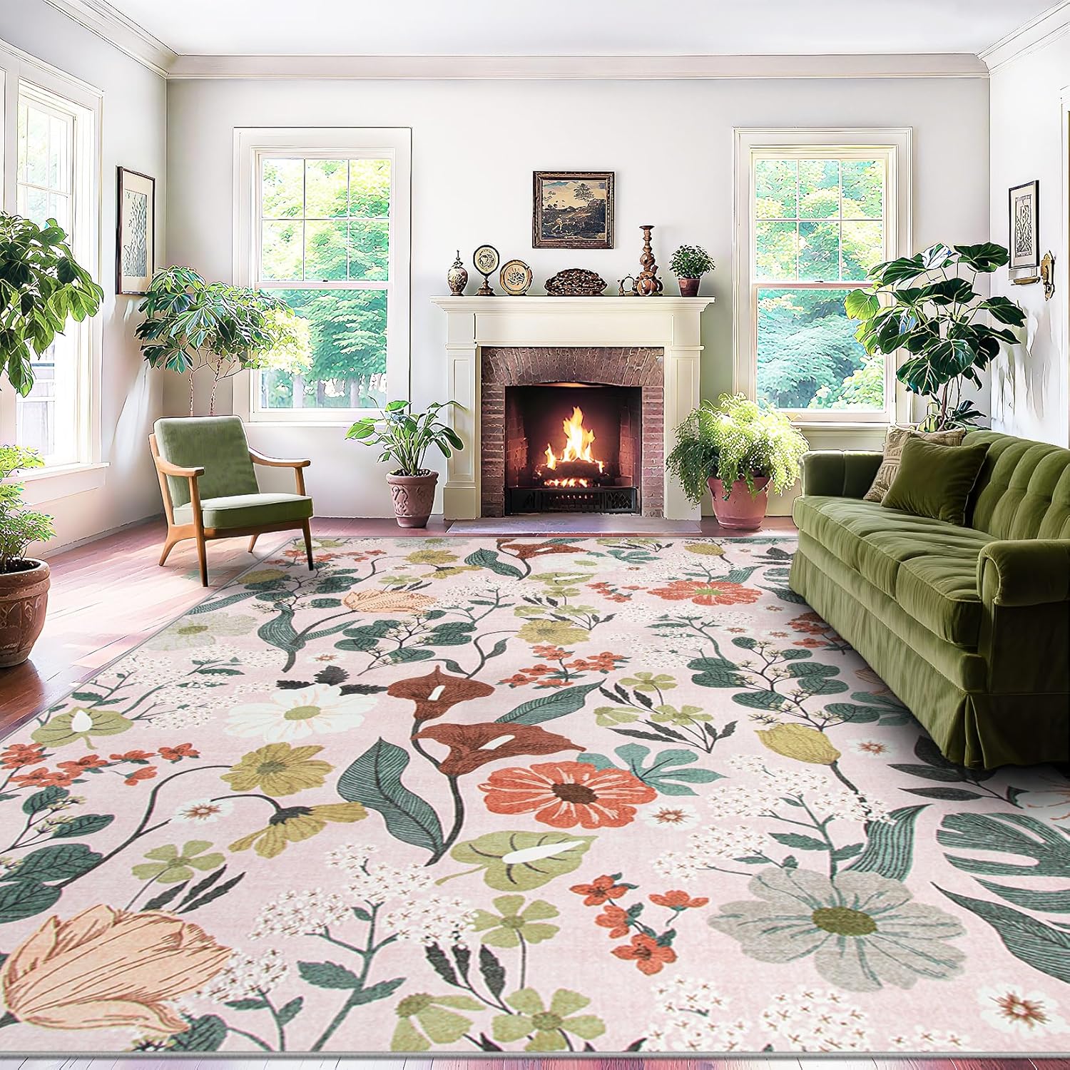 Vintage Floral Area Rug 5x7 Washable Soft Boho Non Slip Carpet