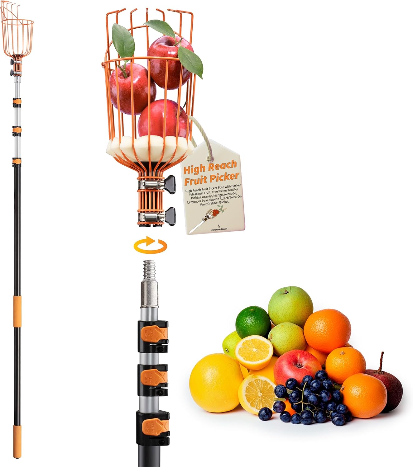 Ultimate Fruit Picker Pole with Basket for High-Reach Picking