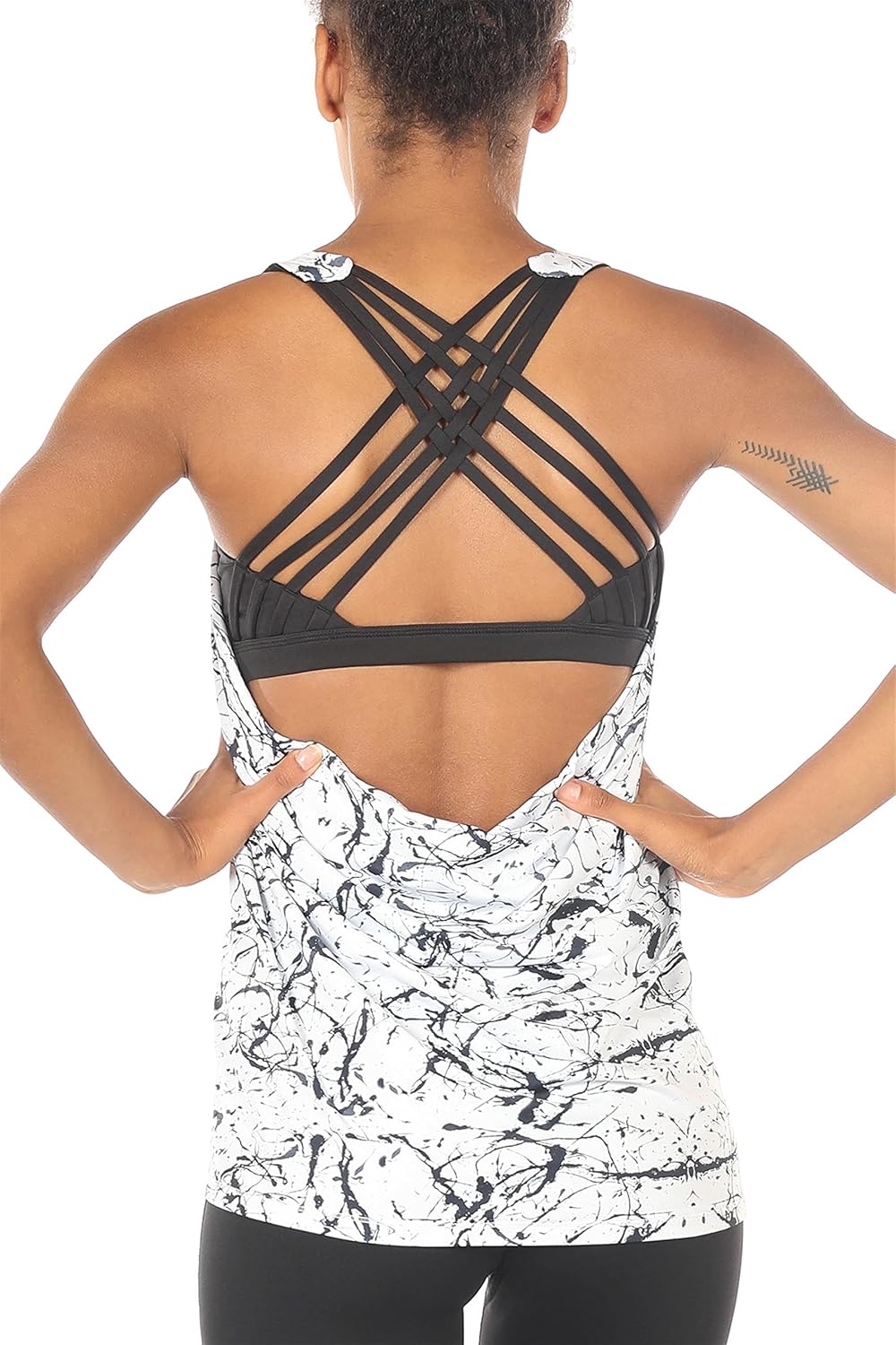 icyzone Women's Open Back Workout Tank Tops with Built-in Bra
