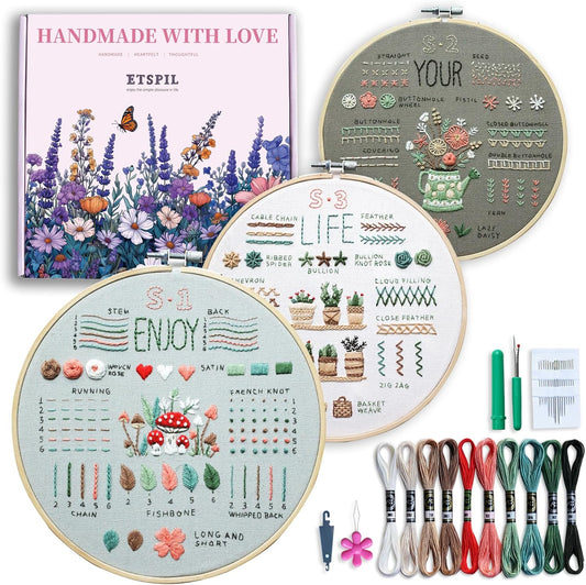 ETSPIL 3 Pack Embroidery Kits: 33 Stitch Techniques!