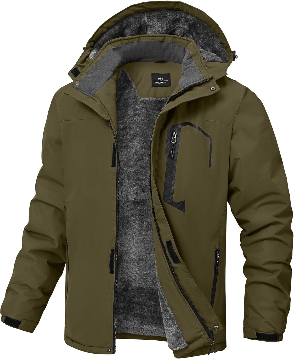 Mens Winter Jackets Waterproof Warm Fleece Ski Jacket with Hood