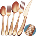Runfly Hammered Rose Gold/Copper 20-Piece Flatware Set - Modern