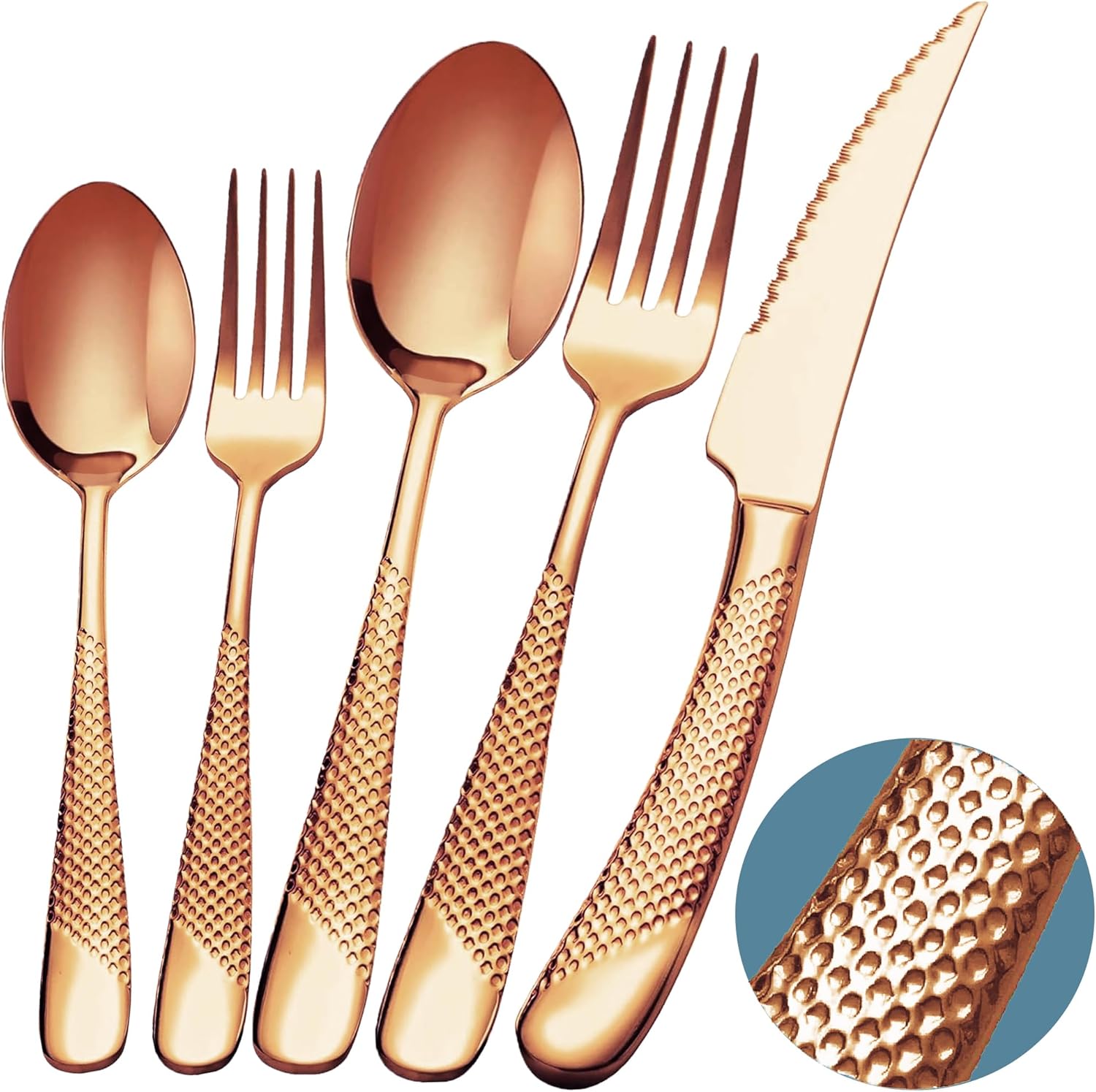 Runfly 20 Piece Hammered Rose Gold/Copper Silverware Set Review