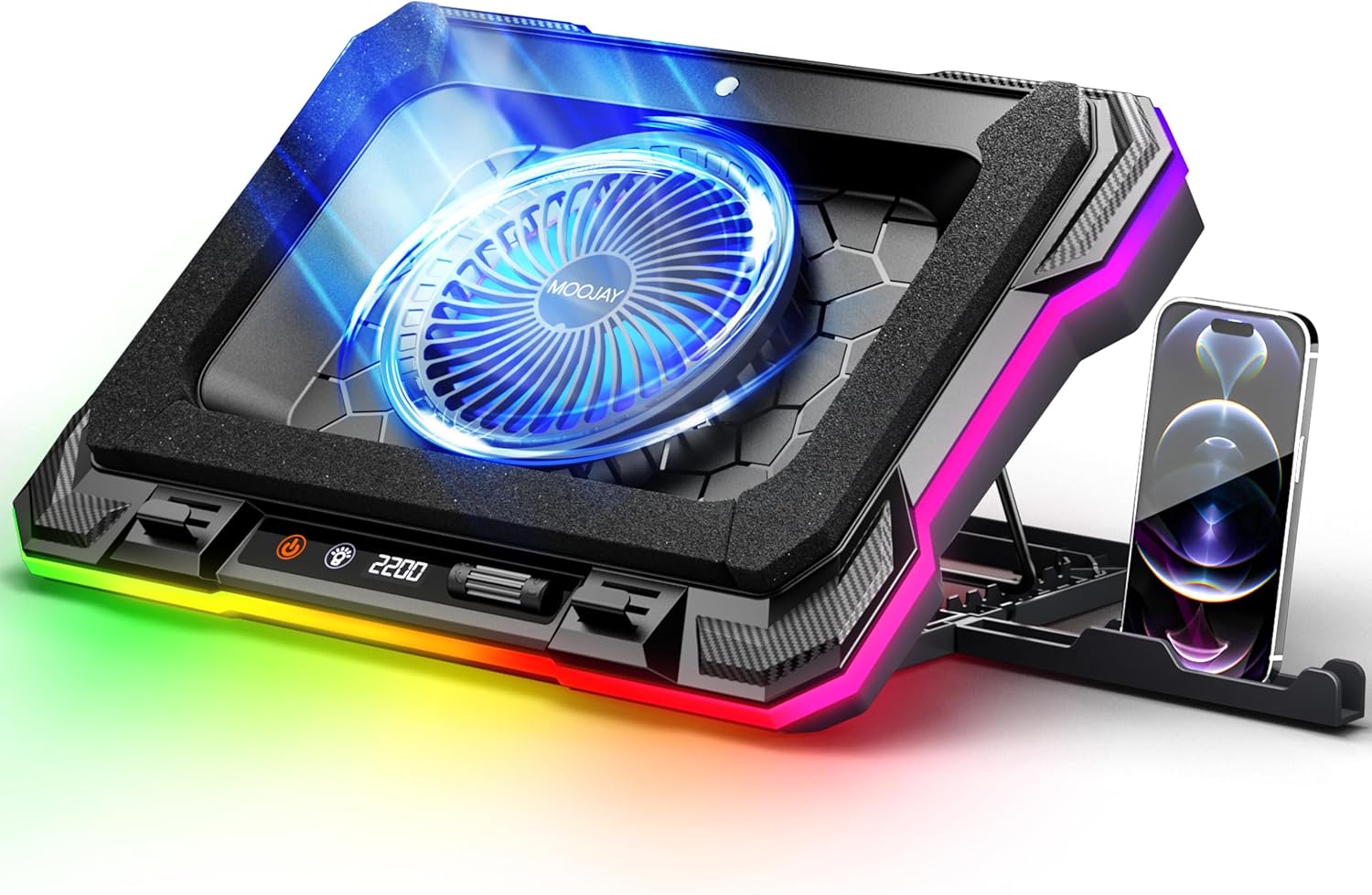 Laptop Cooling Pad with Turbo Fan and RGB Lighting for 14-19 in