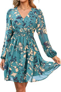 Simplee Womens Floral Mini Dress Long Sleeve Boho Chiffon - Flowy Fit