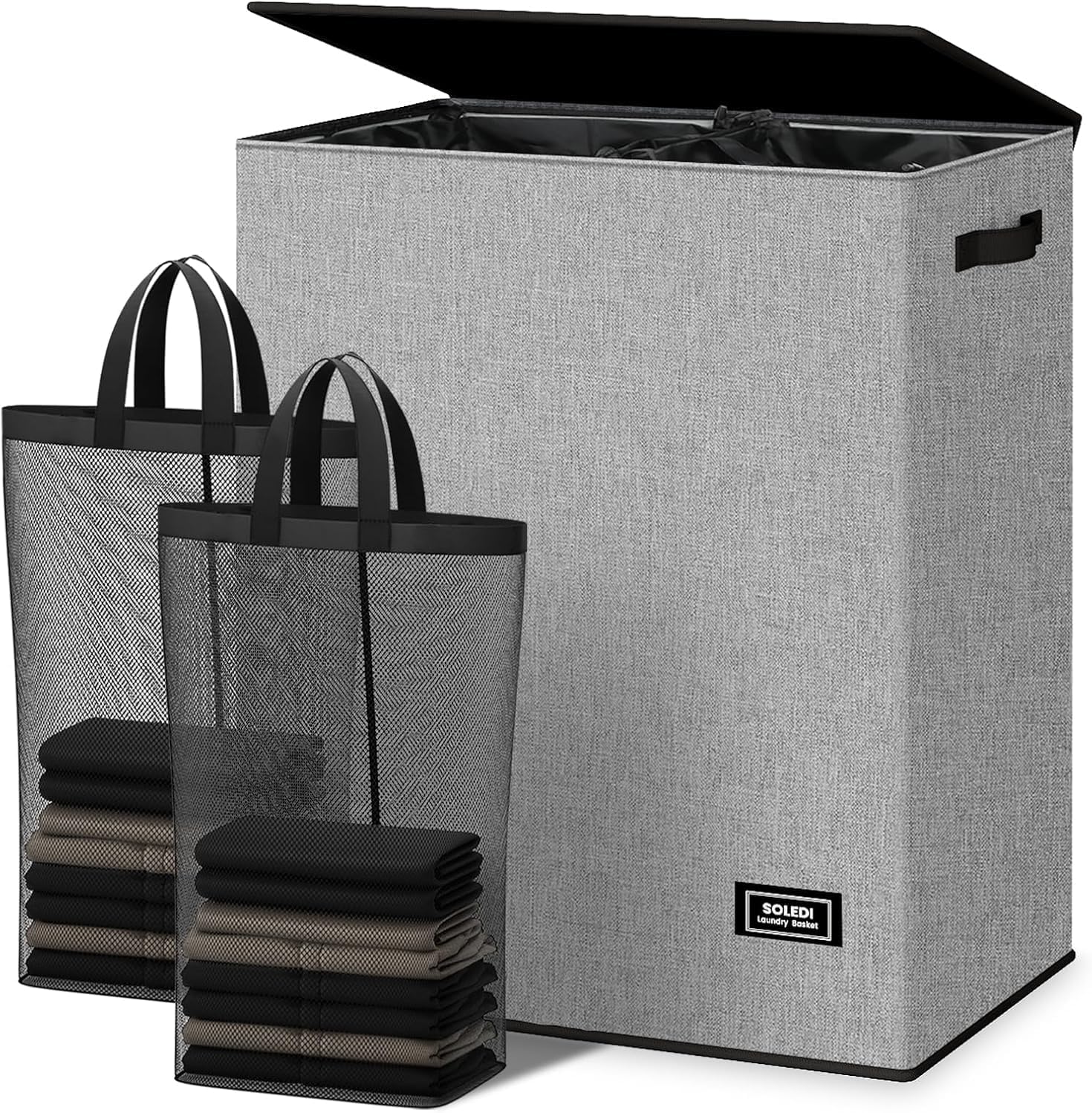 SOLEDI Double Laundry Hamper with Lid and Removable Bags